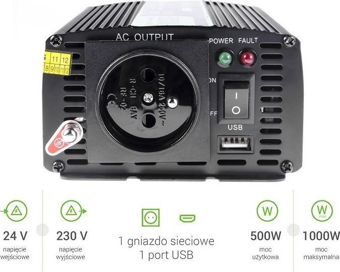 Przetwornica Green Cell 24V do 230V 500W/1000W