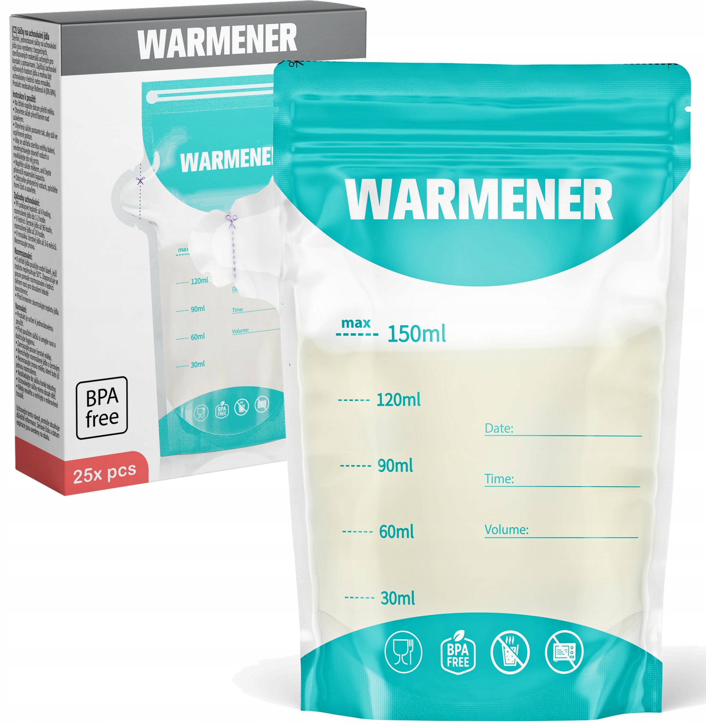 Warmener Woreczki do Przechowywania Pokarmu Mleka Mrożenia Sterylne 150ml 25 szt