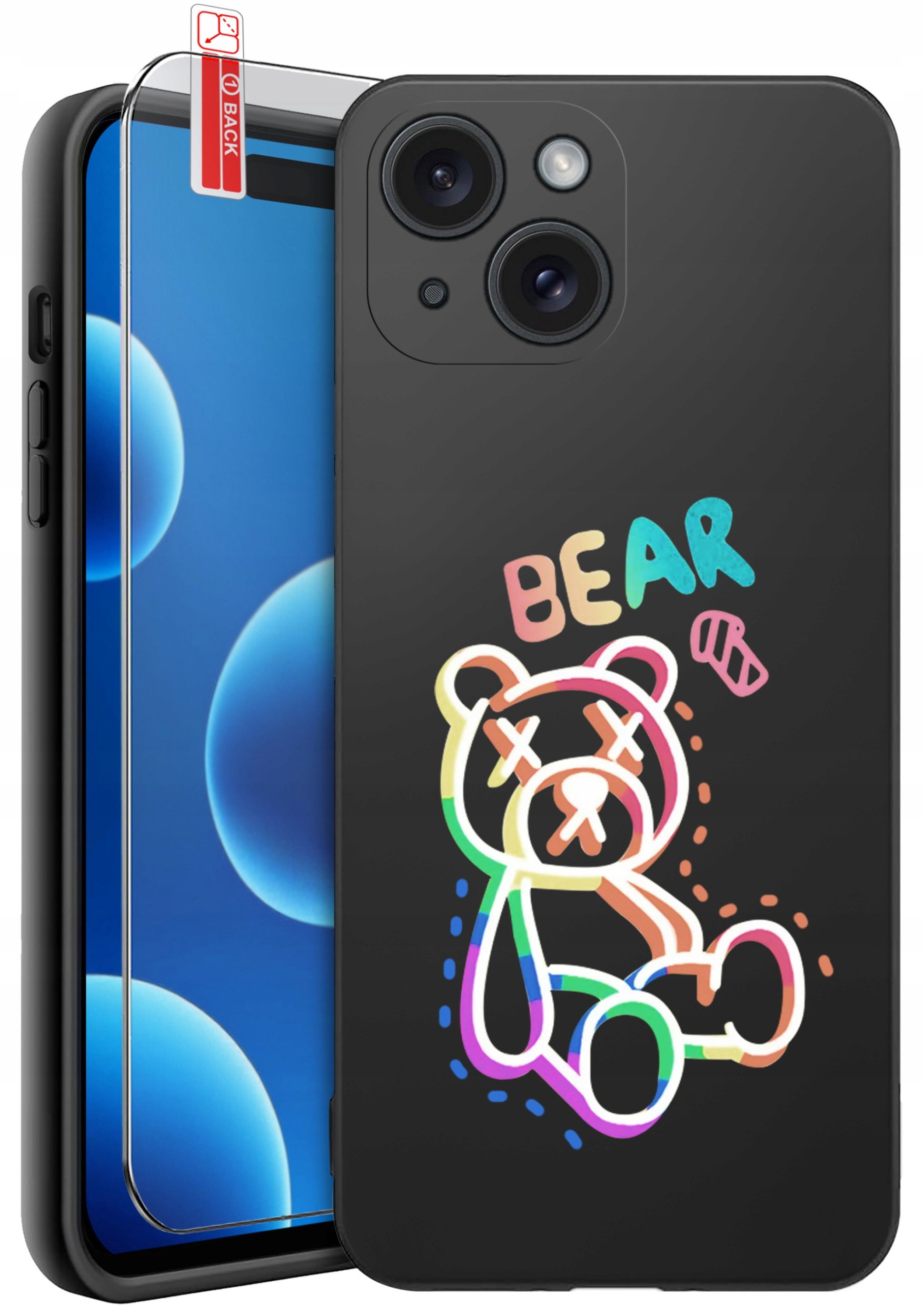 ETUI do iPhone 15 | WZORY | SILIKONOWE MATT CASE + SZKŁO 9H