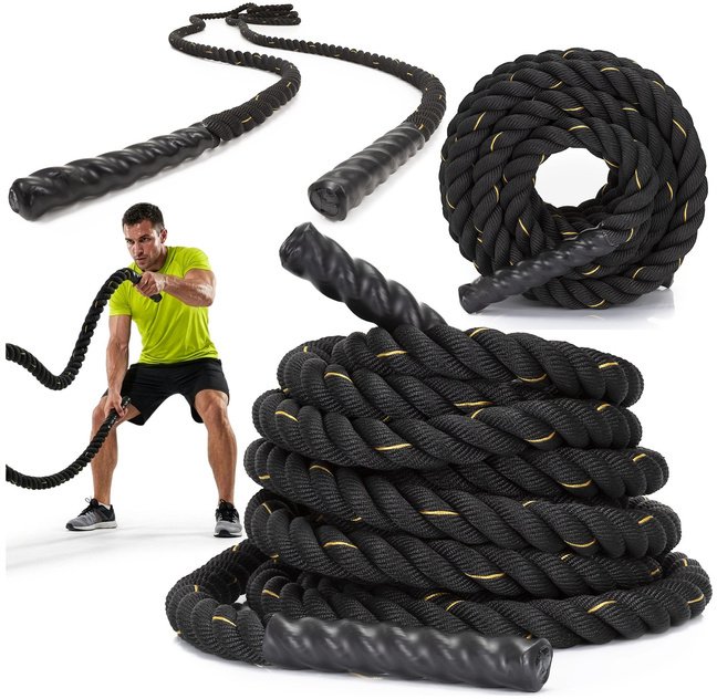 Lina treningowa do crossfit 9 m Battle Rope Power do ćwiczeń siłowych czarna UNIWERSALNY