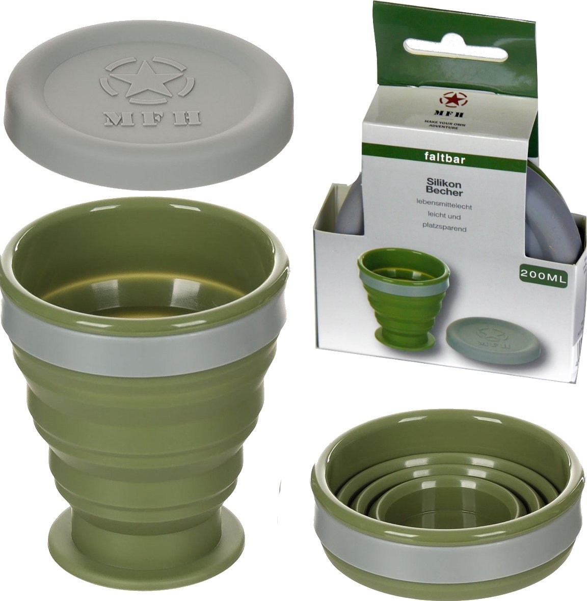 MFH Składany silikonowy kubek 200ml oliwkowy