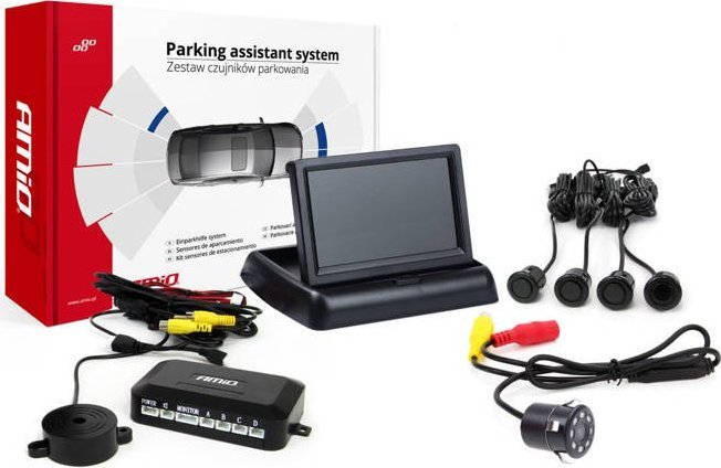 AMiO Zestaw czujników parkowania tft02 4,3" z kamerą hd-307-ir 4 sensory czarne "gold"