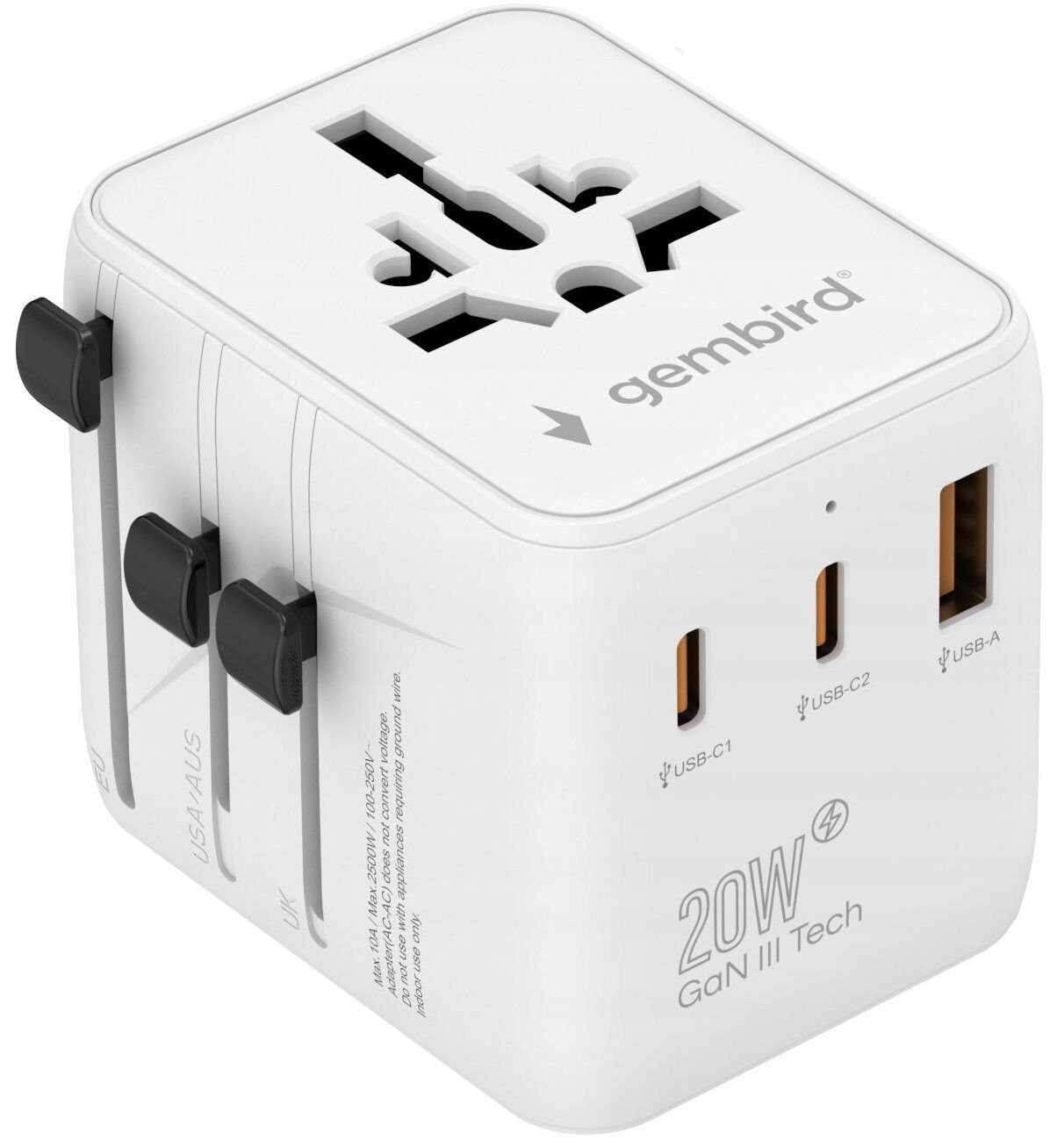 GEMBIRD Uniwersalny adapter podróżny 20W biały