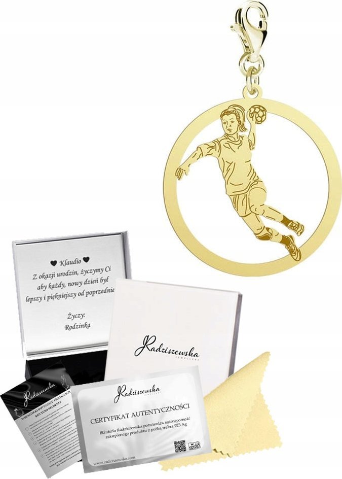 Radziszewska Charms Złoty Piłka Ręczna Kobieta Prezent Biżuteria DEDYKACJA GRATIS