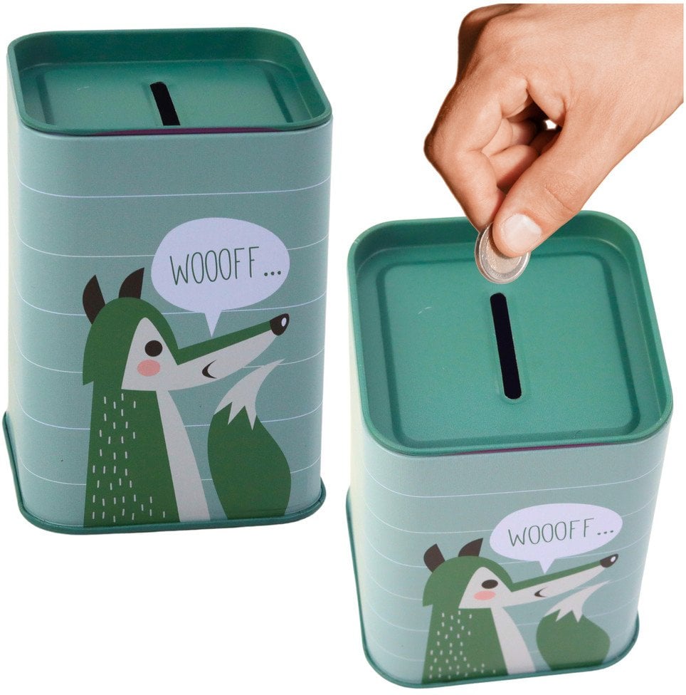 Skarbonka Lisek Metalowa Nauka Oszczędzania Zielona 11x8cm