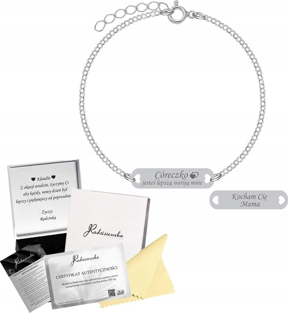 Radziszewska Jewellery Bransoletka Srebrna dla Córki Blaszka Srebro 925 Grawer Gratis Prezent