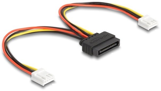 DeLOCK Kabel zasilający SATA 15-pinowy męski na 2 x 4-pinowy żeński do napędu dyskietek 15 cm