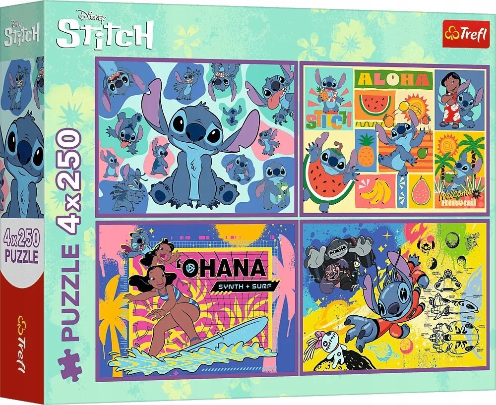 Trefl Puzzle Niezwykły Stitch auta 4x250 elementów (13311)