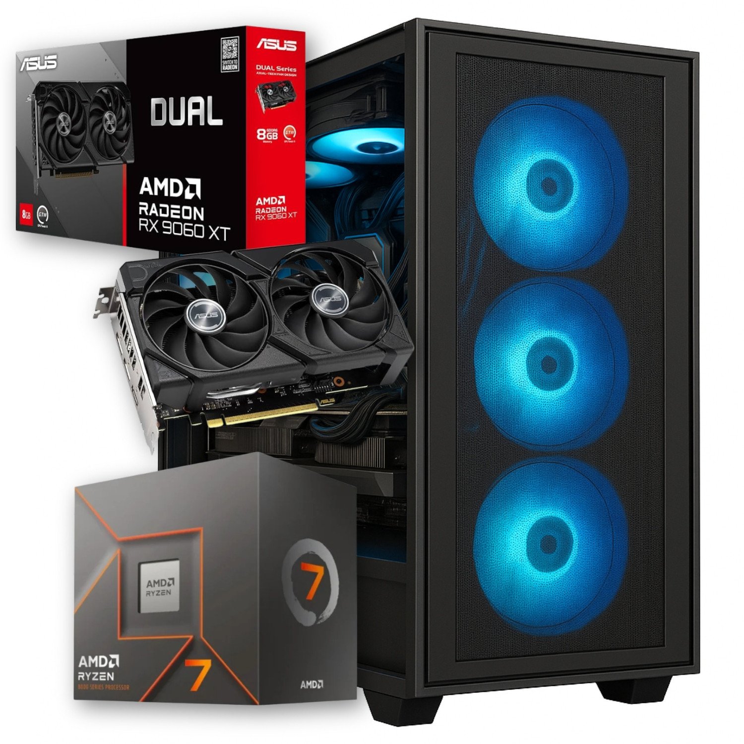 Komputer BSG Raptor V40 AMD Ryzen 7 AMD Radeon RX 9060 XT 64GB DDR5 2000GB SSD Windows 11