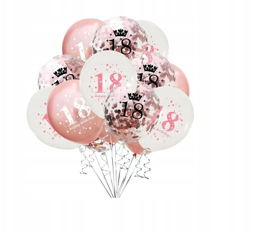 Balony na 18 urodziny osiemnastka dekoracja Konfetti ZESTAW 12 szt. różowe