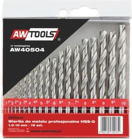 Wiertło AWTools HSS walcowe 1,5 2 7 4,5 4 5,5 5 1 3 2,5 3,5 6 10 6,5 7,5 8 8,5 9 9,5mm zestaw (AW41203)