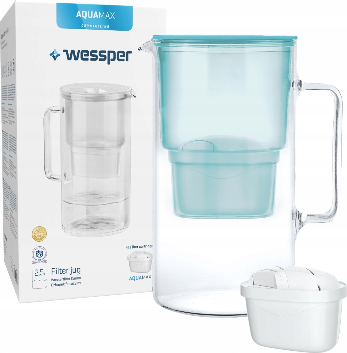 Dzbanek filtrujący Wessper Aquamax Crystalline miętowy + 1 wkład