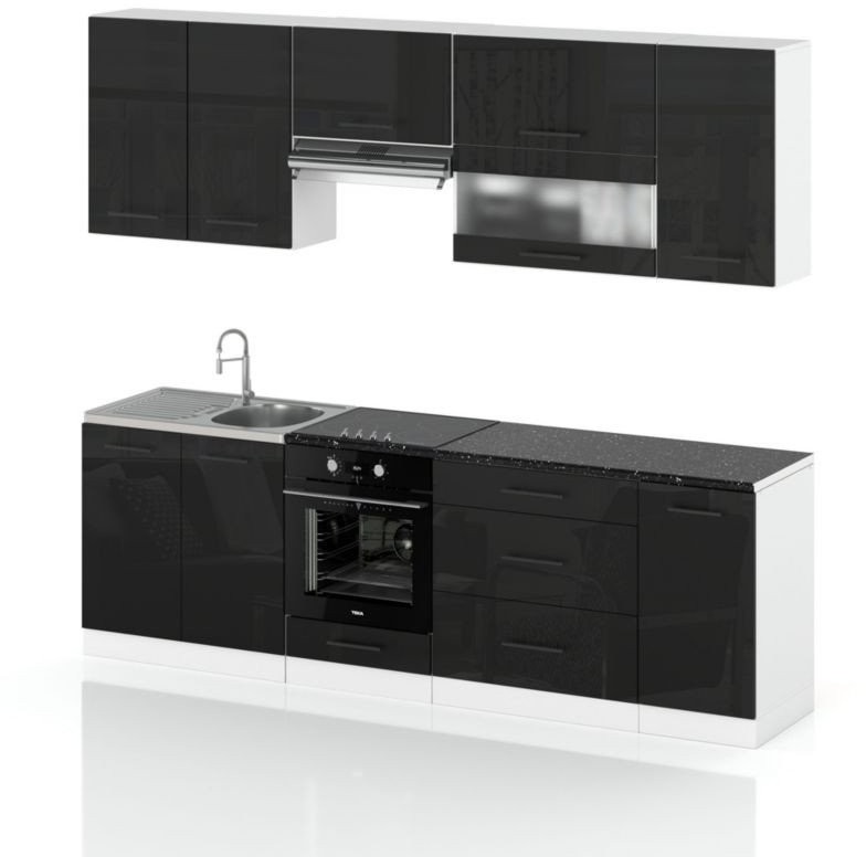 Meble Kuchenne Zestaw Mebli Kuchennych Marocco 2.6m Modułowy Czarny Połysk