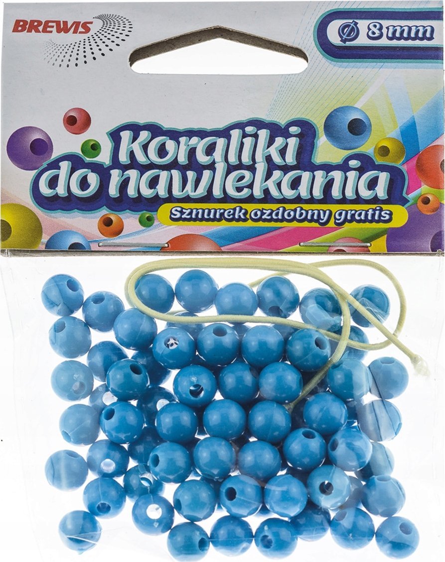 BREWIS Koraliki do nawlekania niebieskie + sznurek 8mm 16