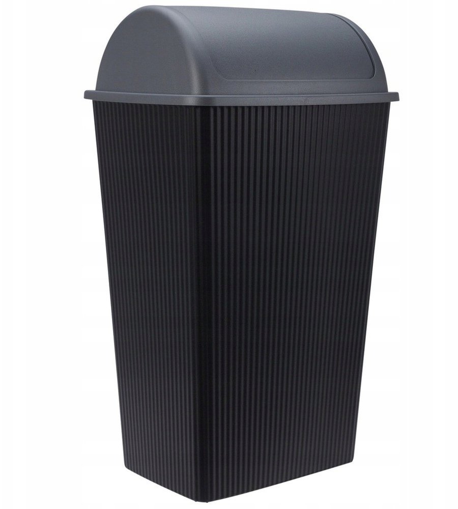 Kosz na śmieci czarny z pokrywą antracytową ryflowany 38L 29,5x64cm 1szt