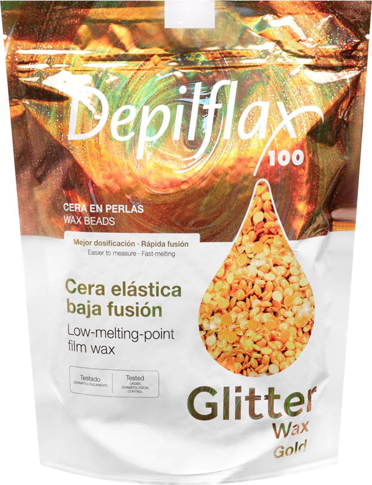 Depilator Activeshop Depilflax 100 elastyczny wosk do depilacji o niskiej temperaturze topnienia perłowy złoty 1000 g