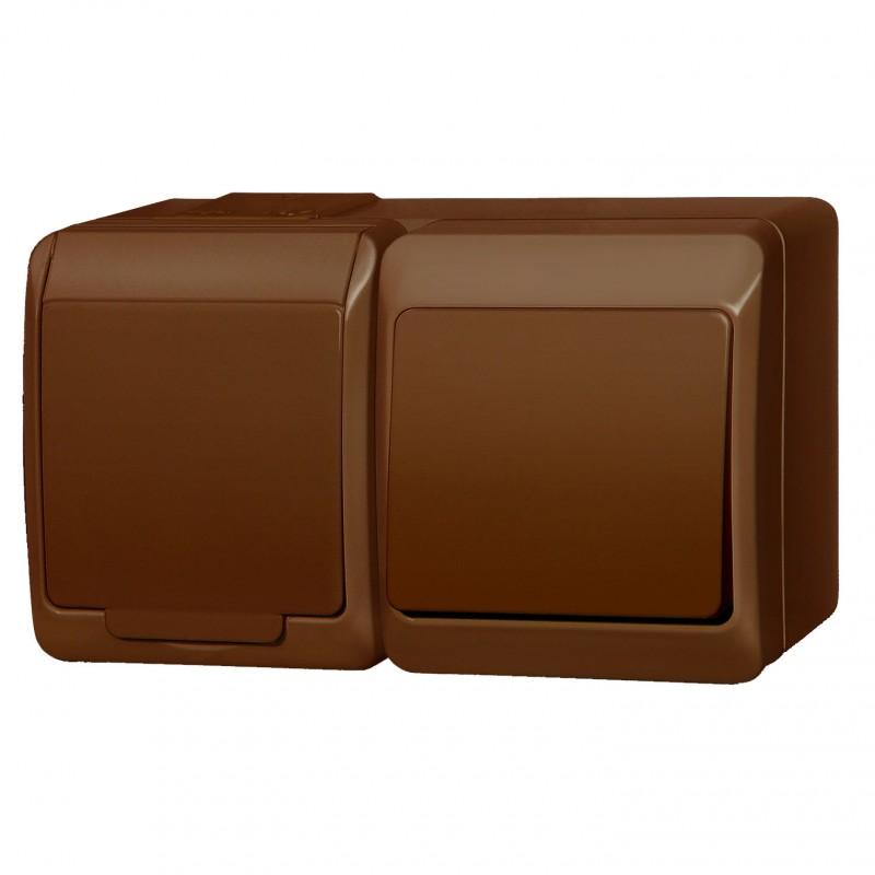 Elektro-Plast Gniazdo 1-krotne + łącznik 1-biegowy natynkowe IP44 brąz (0327-20)