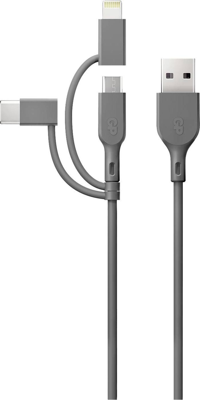 Kabel USB GP USB-A - USB-C + microUSB + Lightning 1 m Szary (160GPCY1N-C1)