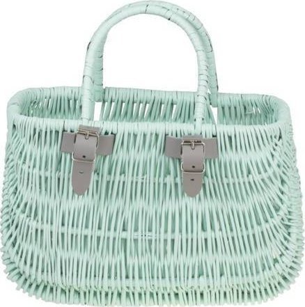 WickerPL akcesoria rowerowe MALOWANY WIKLINOWY KOSZ NA ROWER DZIECIĘCY W KOLORZE MIĘTOWYM + PASKI SKÓRZANE 22x10 H13/16 CM