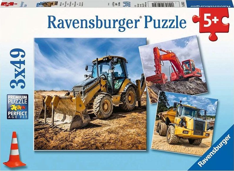 Ravensburger Puzzle 3x49 elementów Maszyny budowlane