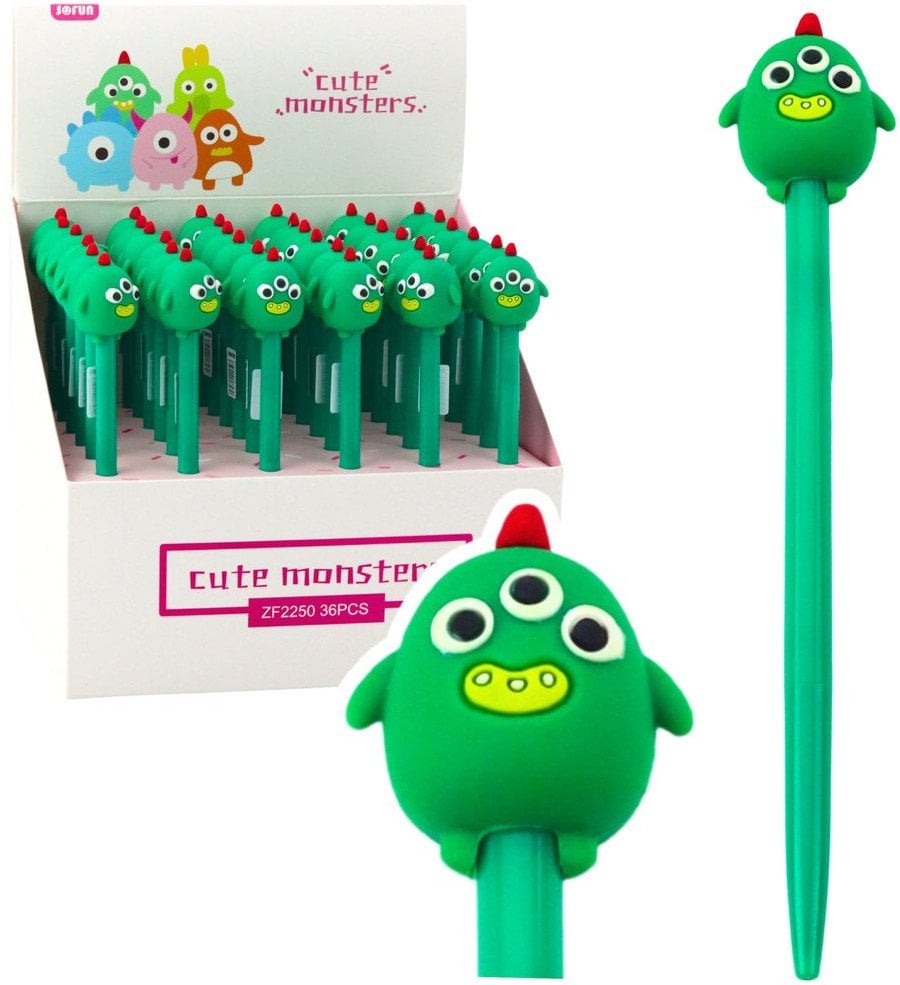 Długopis Żelowy Zielony Stworek Niebieski Tusz 17cm 0.5mm LEAN