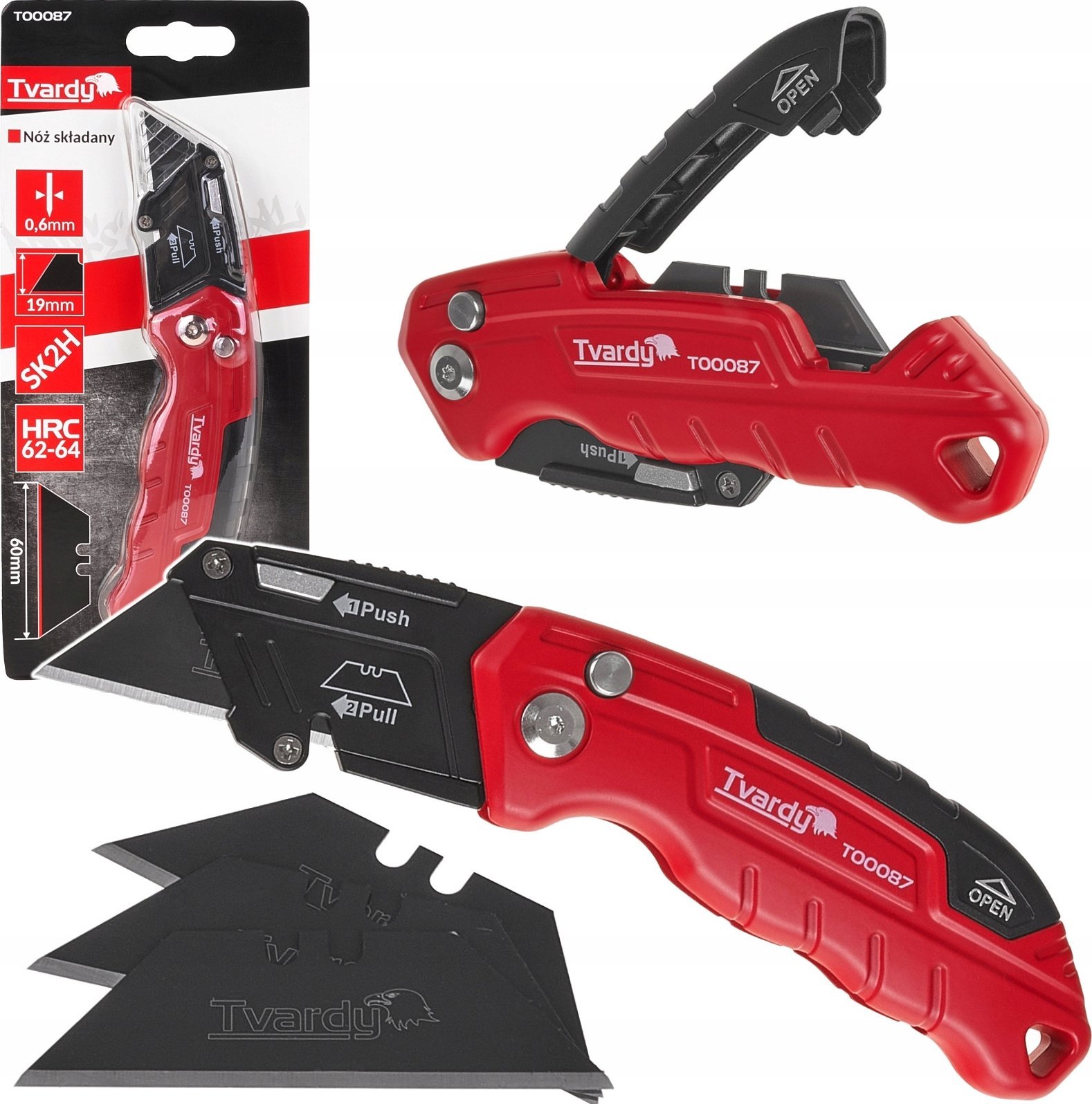 Tvardy Nożyk składany FASTFOLD z ostrzem trapezowym 60x19x0.6mm SK2H TVARDY (10/60)