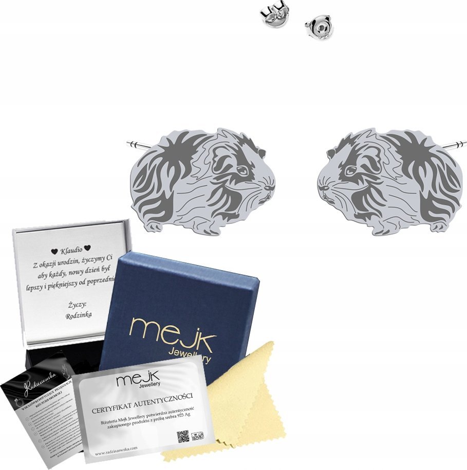 Radziszewska Jewellery Kolczyki Srebrne Świnka Morska Sztyfty 925 Biżuteria Prezent ŻYCZENIA