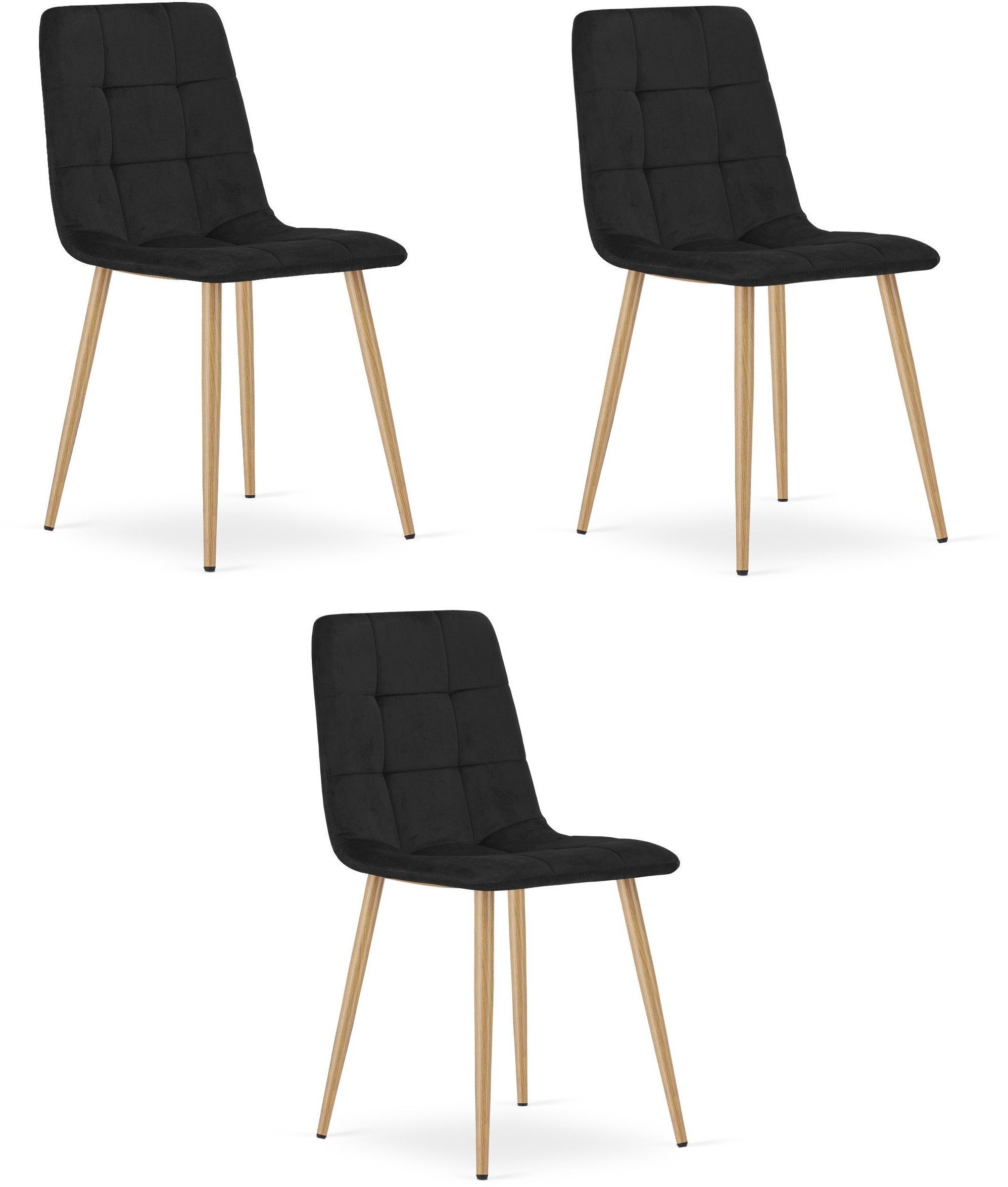 Krzesło do salonu welurowe czarne KARA aksamitne do kuchni jadalni x3