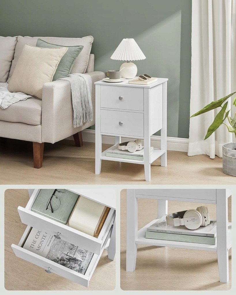 Bambusowe stoliki nocne / Dwuszufladowe Songmics / Białe / 2 szt