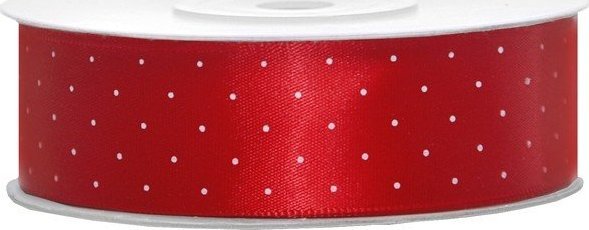 PartyDeco Wstążka Taśma satynowa czerwona kropki 25mm x 25m