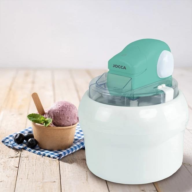 Maszynka do lodów Jocca Urządzenie do robienia lodów i kulek lodowych z pojemnikiem chłodzącym białym/ turkusowym