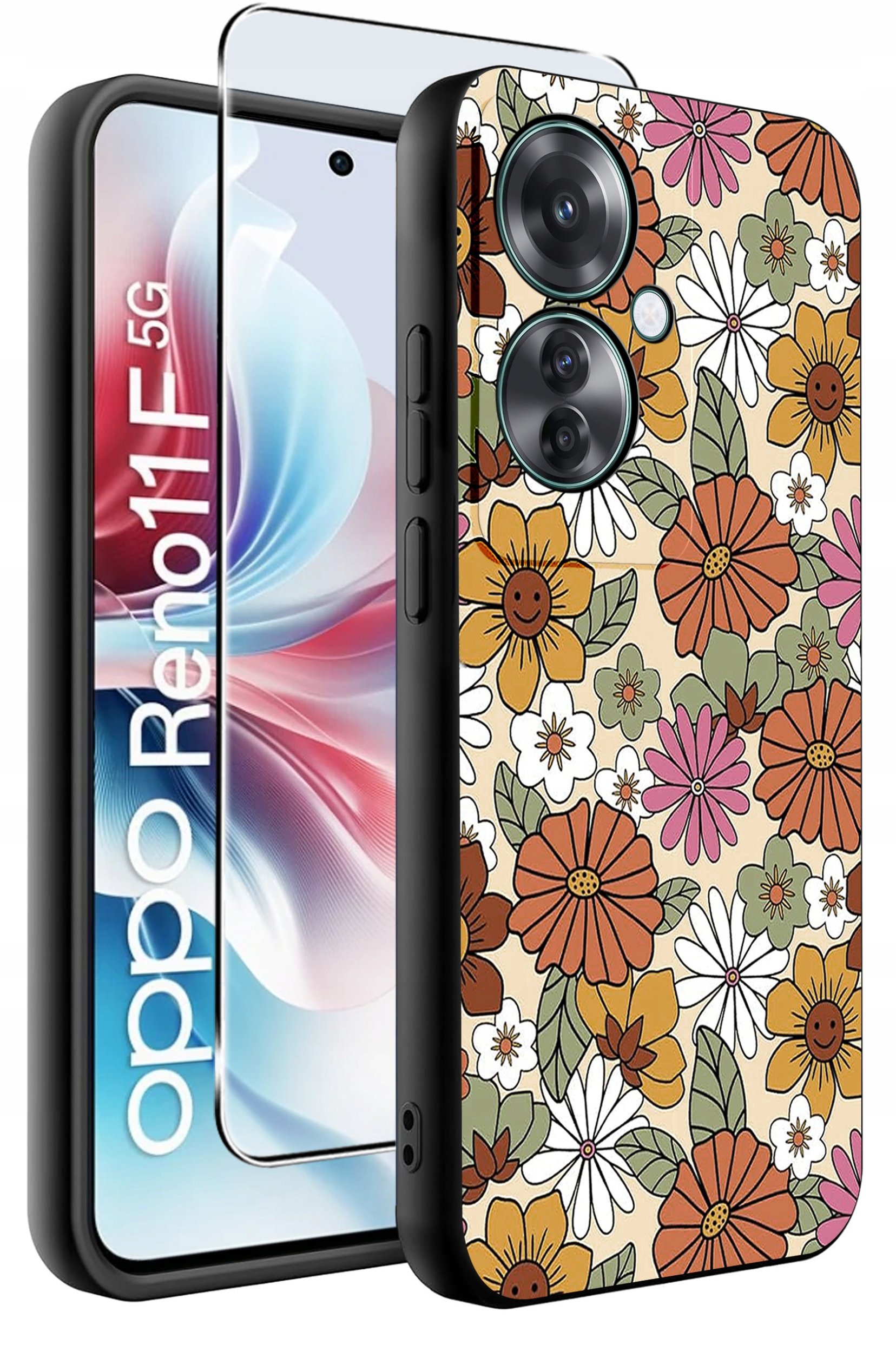 ETUI do Oppo Reno11 F 5G WZORY | SILIKONOWE MATT CASE + SZKŁO HARTOWANE 9H
