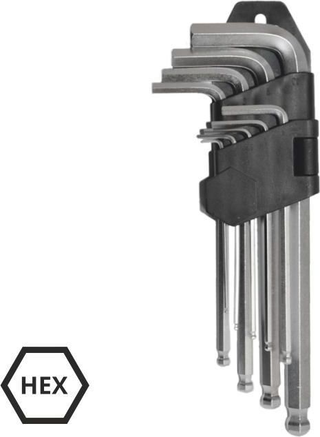 AWTools Zestaw kluczy imbusowych hex typ L 1,5-10mm z kulką 9szt. (AW40528)