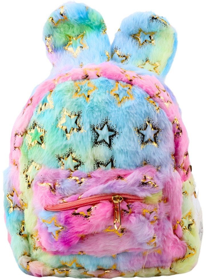 Pluszowy Plecak Uszy Złote Gwiazdki Dziecięcy Kolorowy 24cm