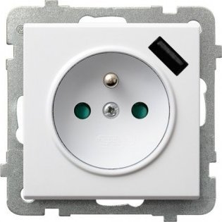 Ospel SONATA Gniazdo pojedyncze z/u z przesłonami, z ładowarką USB białe GP-1RZPUSB/m/00