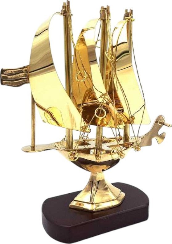 Giftdeco Okręt mosiężny na podstawie drewnianej 20 cm