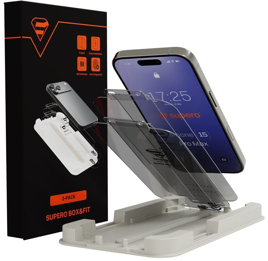 SUPERO Szkło hartowane Box&Fit do iPhone 15 Pro Max, 2 szt. + aplikator