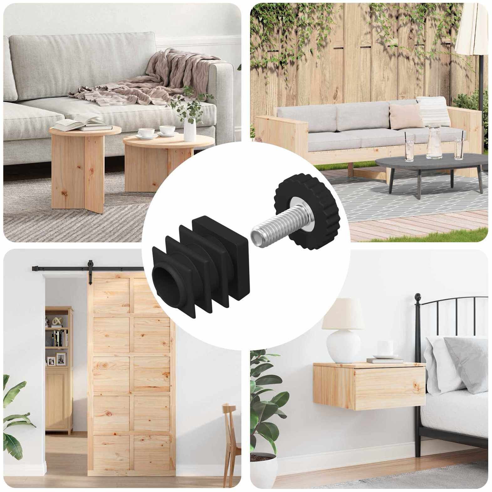 vidaXL Poziomice meblowe Z regulacją 12 pcs Czarny M6 PP