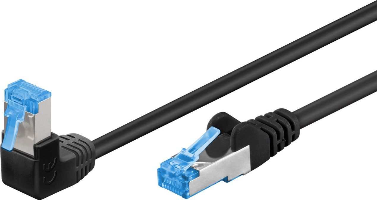 Goobay Patchcord S/FTP Kat. 6A Prosty / Kątowy 90 Czarny 10m