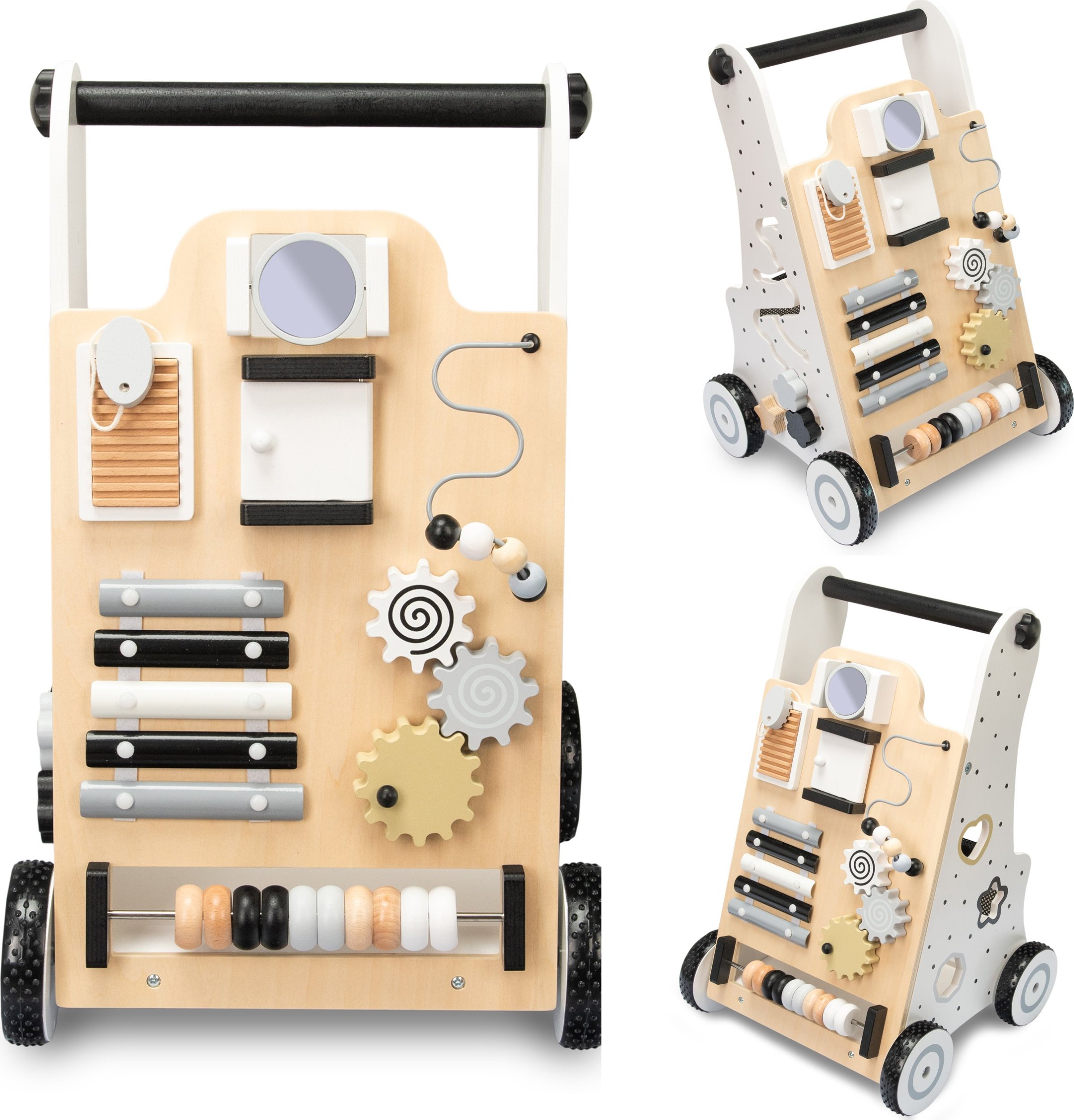 Coil Coil chodzik pchacz interaktywny dla dzieci jeździk edukacyjny 2w1 sorter czarno-biały