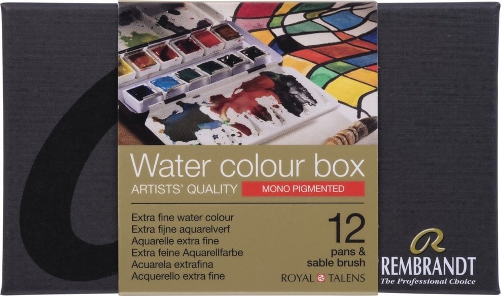 Artequipment Rembrandt Watercolour metal tin set Mono-Pigmented Colour Selection | 12 pans + brush