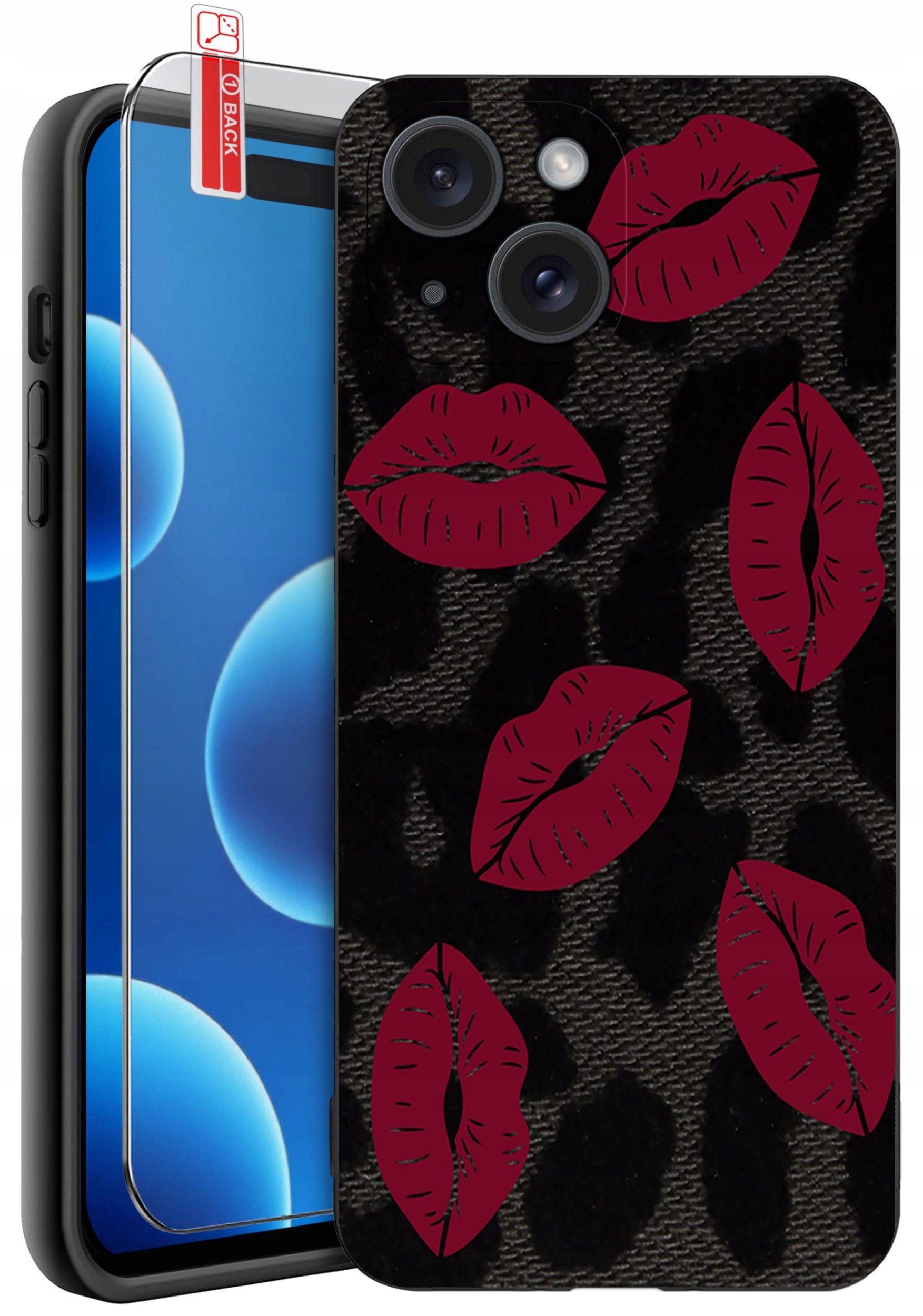 ETUI do iPhone 15 | WZORY | SILIKONOWE MATT CASE + SZKŁO 9H