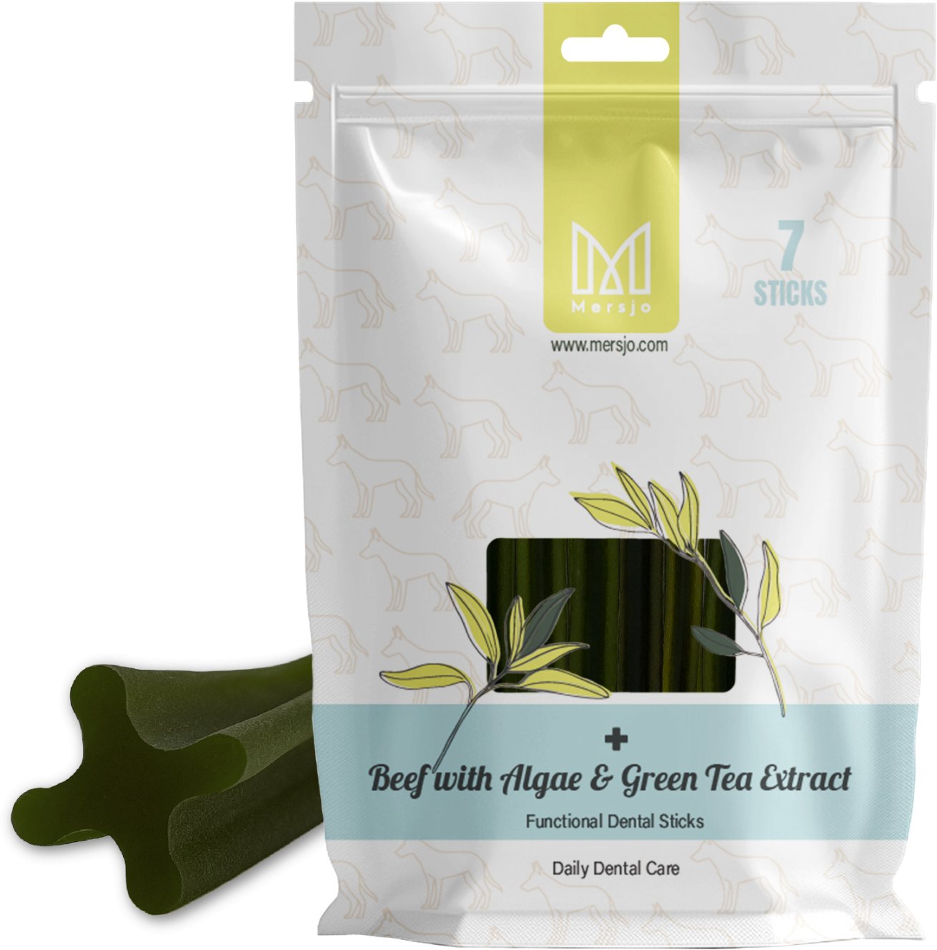 Przekąska stomatologiczna dla psów - wołowina z algami i ekstraktem z zielonej herbaty (7 sticków)
