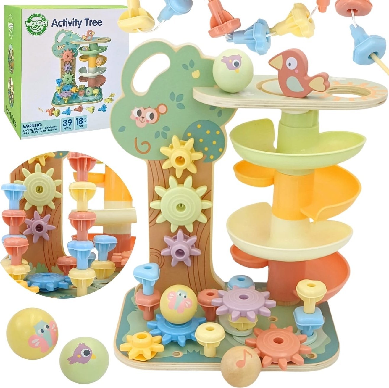 Tooky Toy WOOPIE GREEN Drzewko Aktywności Kulodrom Montessori 4w1 FSC