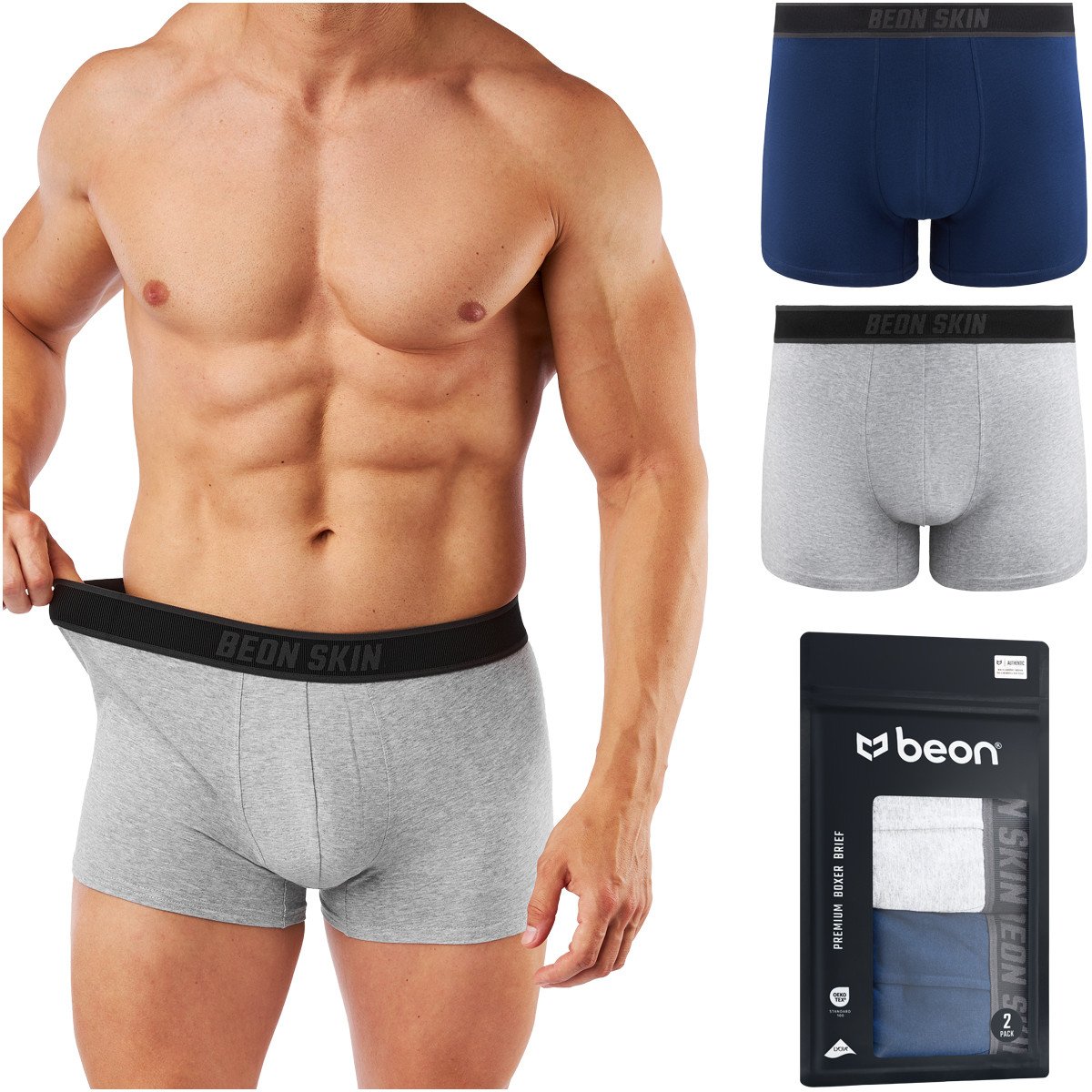 Bokserki męskie Beon MB-G11 Navy Blue 1x, Granite Grey 1x S