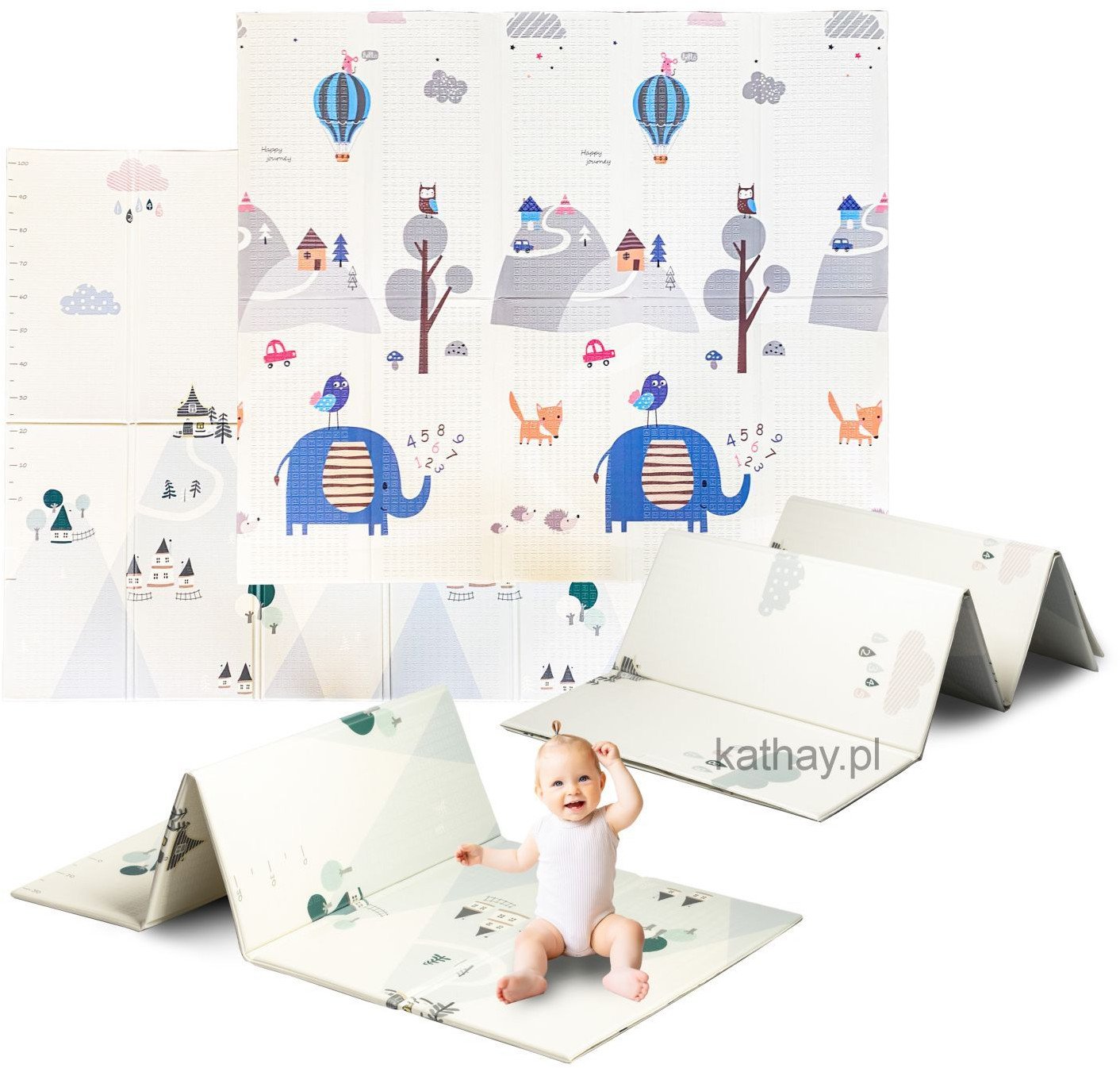 Dwustronna składana kolorowa edukacyjna piankowa mata dziecięca XXL 180x200 cm - słonik