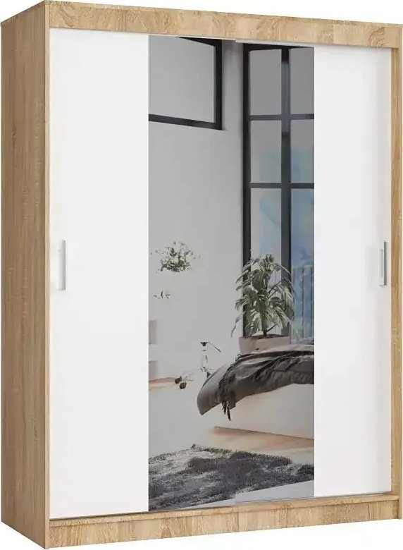 Elior Skandynawska szafa z lustrem dąb sonoma + biały - Sillo