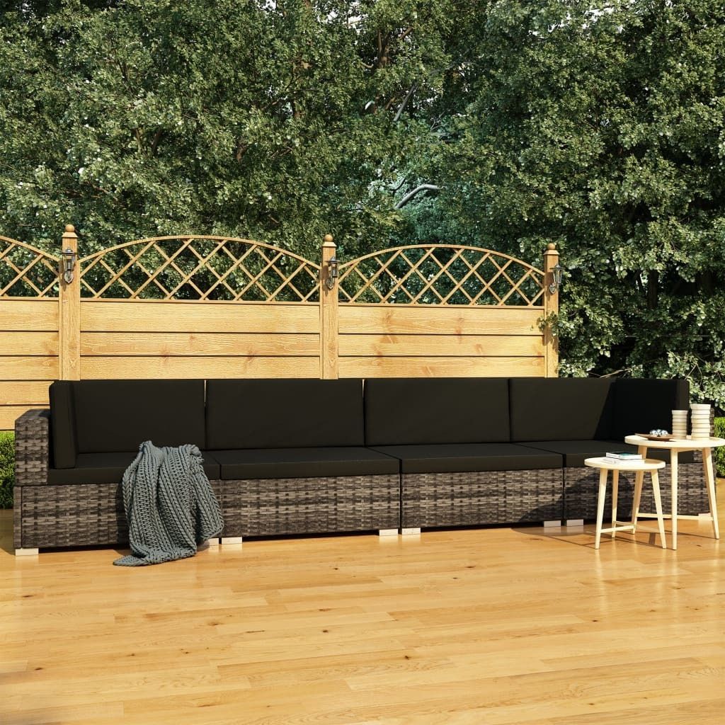 vidaXL 4 częściowa sofa do ogrodu, z poduszkami, polirattan, szara (47270)