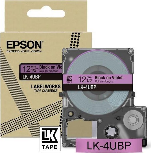 Epson Epson LabelWorks LK-4UBP - Schwarz auf Violett - Rolle (1,2 cm x 8 m) 1 Kassette(n) Hangebox - Bandkassette - fur LabelWorks LW-C410, LW-C610