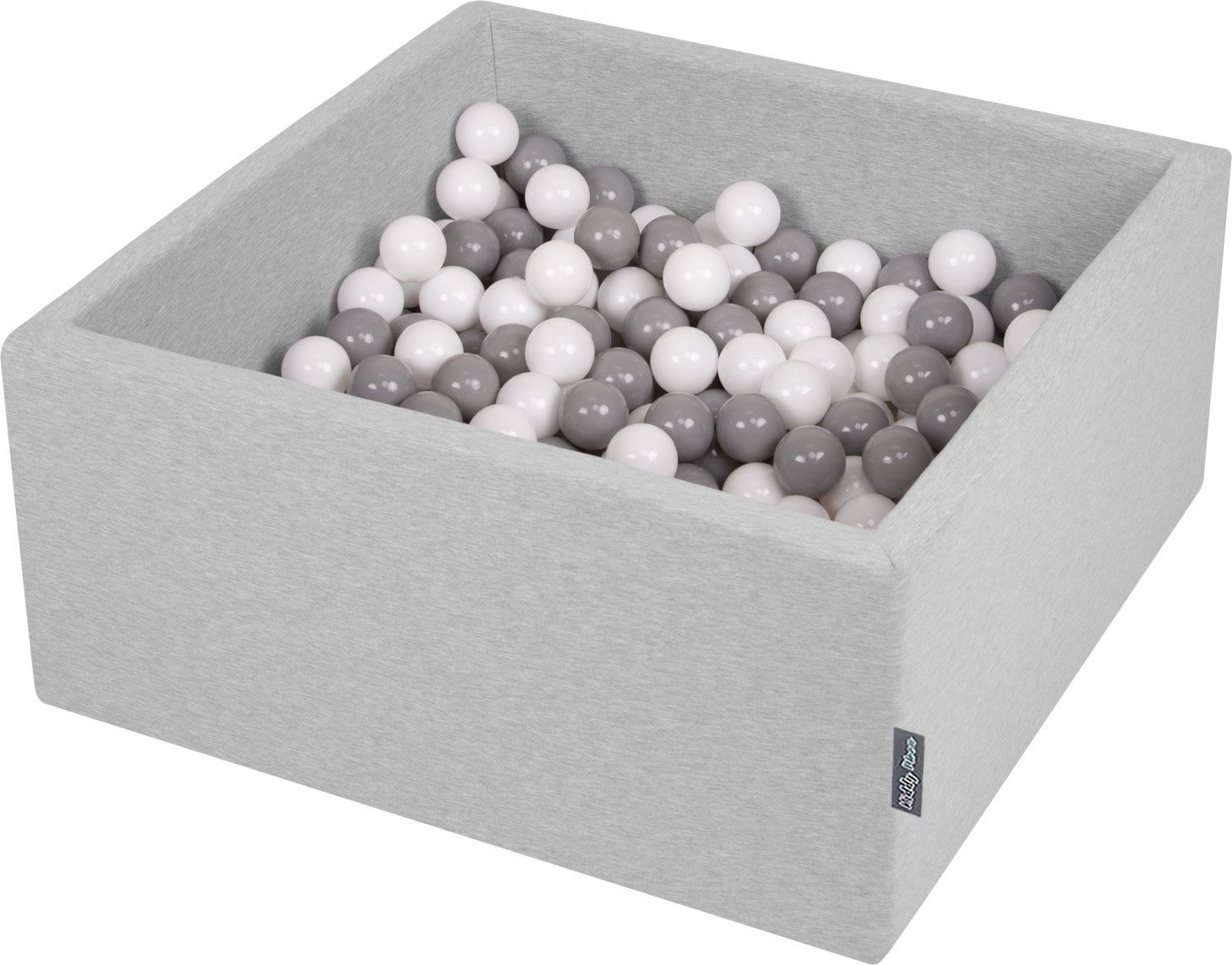 KiddyMoon KiddyMoon Suchy basen kwadratowy z piłeczkami 7cm jasnoszary: biały-szary 90x40cm/300piłek Zabawka basen piankowy